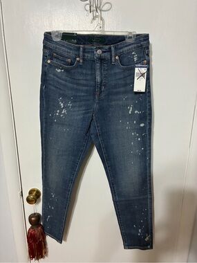 Lauren Ralph Lauren Dark Indigo Skinny Jeans with Faded Paint-Splash